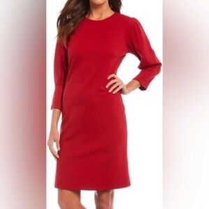 NWT J.McLaughlin Ezra Puff Sleeve Sheath Dress Holiday Red- Small